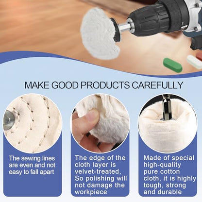 Neeki 14pcs Buffing Polishing Wheel Kit for Dill with Extension Rod | Multi-Specification Polishing Wheel Kit with Polishing Compound, Soft Drill Brush,1/4 Hexagonal Shank,for Metal,Aluminum,etc