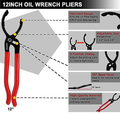 5Pcs Adjustable Oil Filter Pliers Set, Universal Oil Filter Removal Tool with Small Oil Funnel, 10" & 12" & 14" & 16" Oil Fliter Wrench From 1-1/4" to 8-1/2" - size: 5 PACK