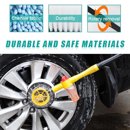 povtii Rotating Car Wash Brush, 360° Spin Auto Cleaning Brush with Long Handle, Detachable Washing Brush with Soft Chenille Bristles Universal for Most Vehicles, Car Accessories (Brush+5m Hose) - color: Brush+5m Hose