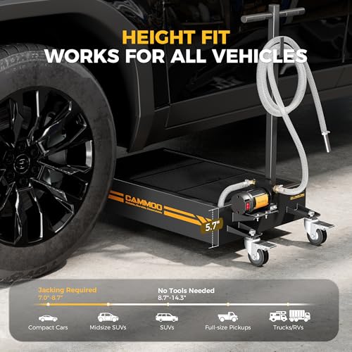 CAMMOO 15 Gal Electric Oil Drain Pan, 110V High-Flow Pump, 9.8 FT Hose, 200 W Motor, 2 Locking Swivel Casters and 2 Directional Wheels Stable, Folding Handle, Heavy-Duty for Trucks, RVs, SUVs, Black - color: Black