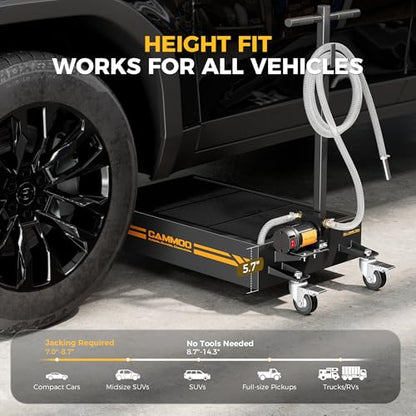 CAMMOO 15 Gal Electric Oil Drain Pan, 110V High-Flow Pump, 9.8 FT Hose, 200 W Motor, 2 Locking Swivel Casters and 2 Directional Wheels Stable, Folding Handle, Heavy-Duty for Trucks, RVs, SUVs, Black - color: Black