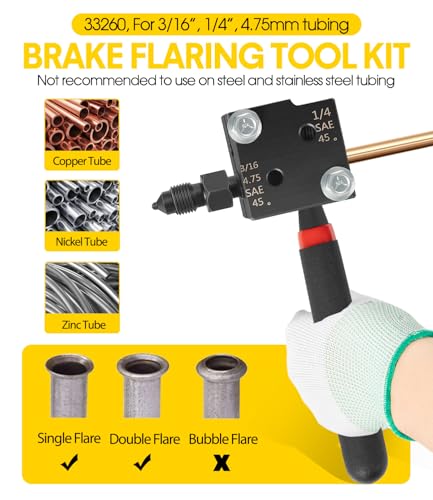 Low Profile Brake Flaring Tool Kit - Professional Single & Double Flare Tool for 3/16", 1/4", 4.75mm (3/16") Brake Lines - Fits Tight Spaces, Replaces Lisle 33260