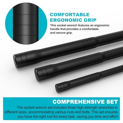 1/4" 3/8" 1/2" Drive Breaker Bar, 3PCS Breaker Bar Set, 7" 12" 16" Length, 180° Rotatable Head, Extension Breaker Bar Set, Auto Repair, Mechanical Repair