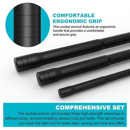 1/4" 3/8" 1/2" Drive Breaker Bar, 3PCS Breaker Bar Set, 7" 12" 16" Length, 180° Rotatable Head, Extension Breaker Bar Set, Auto Repair, Mechanical Repair