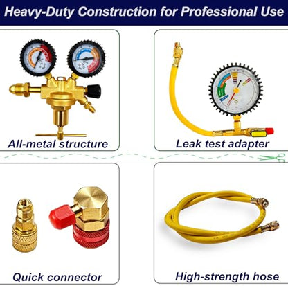 53010 Automotive/HVAC Pressure Tester Kit, Nitrogen Pressure Testing Tools | Includes 53001 nitrogen pressure regulator, leak testing adapter 53042, charging hose, r134a adapter, r410a adapter