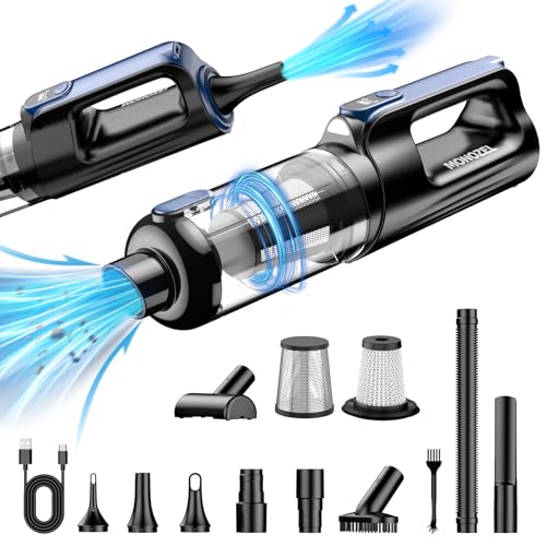 MONOZEL Car Vacuum Portable Cordless, 18000Pa 2 in 1 Vacuum Cleaner&Air Duster, 130W Brushless Motor Handheld Vacuum Cordless with 7800mAh Battery, LED Light, Multi-Nozzles for Car, Home, Office, Pet - color: Blue