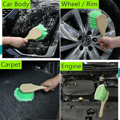 Fitosy Wheel Rim & Tire Brush Set, Soft & Stiff Bristle Wash Cleaning | Supplies Kit for Car Body Exterior Surface Carpet, Truck SUV RV Motorcycle