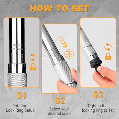 DEKOPRO Torque Wrench 3/8 Inch Drive Click, 5-50 Ft-Lb/6.8-67.8 Nm Torque Wrench, ±3% High Precision, 72 Tooth Torque Wrenches with Dual-Direction Adjustable for Bike Motorcycle and Car Repair - size: 3/8 Inch (5-50 ft.-lb.)