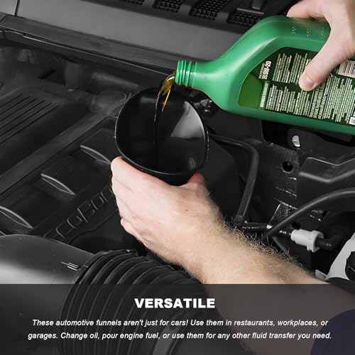 Sun Walker 2PCS Oil Funnel, Multi-Purpose Plastic Engine Oil Funnels with Long Neck, Automotive Spill Saver Funnel for Filling Fuel Diesel Lubricant Coolant & Other Liquids (Black) - color: Black