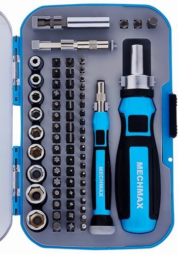 MECHMAX 68-Piece Ratcheting Screwdriver Set with Bits & Sockets | Precision tool kit with sockets & compact injection storage case. Ideal for household DIY, furniture assembly & repair