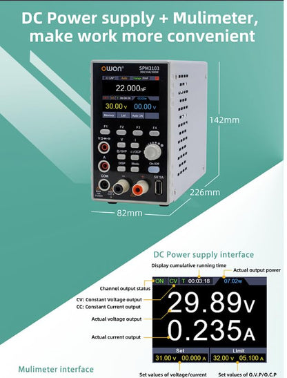 OWON SPM Series 1 CH DC Power Supply + Multimeter Function (SPM3051-30V/5A 150W,4 1/2 Digits,10mV/1mA) - style: SPM3051-30V/5A 150W,4 1/2 digits,10mV/1mA