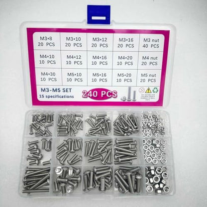 Button Head/Hex Socket/Phillips Flat Head Screws Assortment - Furniture, Auto, Home Repair Fastener Kit (240PCS M3 Semi-Circular Hexagon Screws Set) - color: 240PCS M3 Semi-Circular Hexagon Screws Set