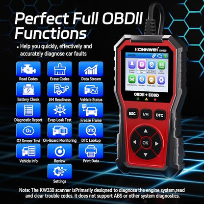 KONNWEI OBD2 Scanner Diagnostic Tool KW330, Check Engine Code Reader with Battery Voltage Test, Live Datastream, Freeze Frame, Car Scanner Diagnostic Tool for All OBDII Car Since 1996