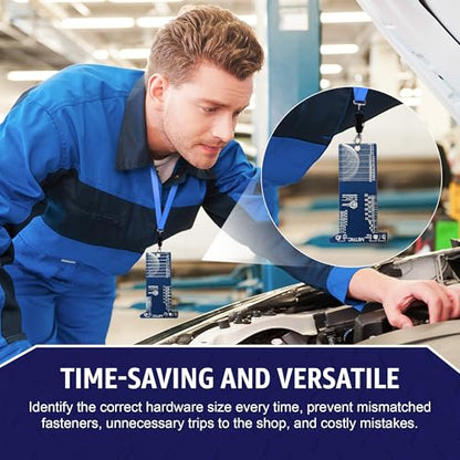 HexSizer 6-in-1 SAE Hex & Allen Wrench Gauge Set, Inch & Metric | Allen wrench, nut, bolt, stud & thread pitch gauge; compact aluminum; ideal for auto & DIY mechanics