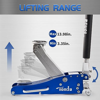 TONDA Floor Jack, Low Profile 2 Ton Aluminum and Steel Car Jack, Blue | Dual Pump System, Rapid Lift, 3.35"-13.98", 360-degree swivel casters - color: 2T Blue