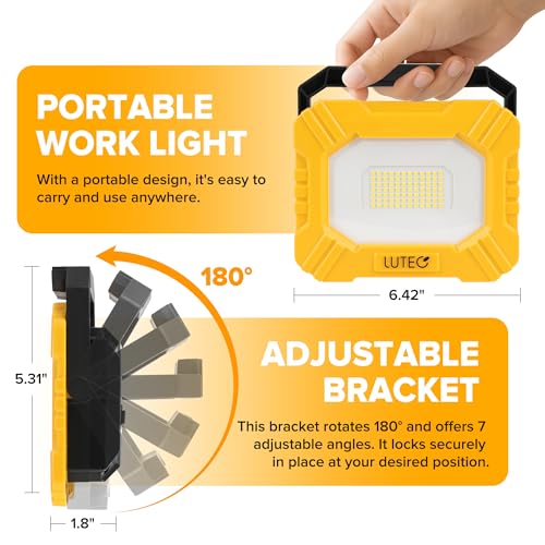 LUTEC 3500LM LED Work Light, Rechargeable Magnetic Work Lights with Stand, Portable 5000K Flood Light for Car Repair, Fishing, Camping, Emergency, Hiking, 3 Modes - size: 1 Pack