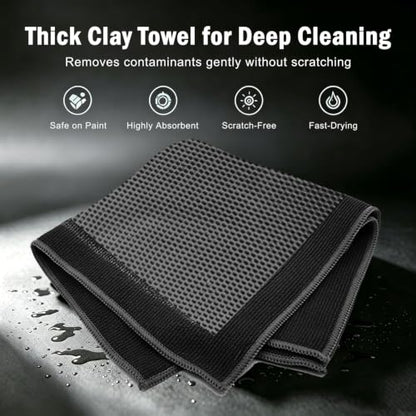 4-Piece Car Detailing Clay Bar Kit with Mitt & Towel | Removes Iron Fallout, Paint-Safe Microfiber, Dual-Sided Design, Includes Sponge Pad, Cleans Glass & Paint