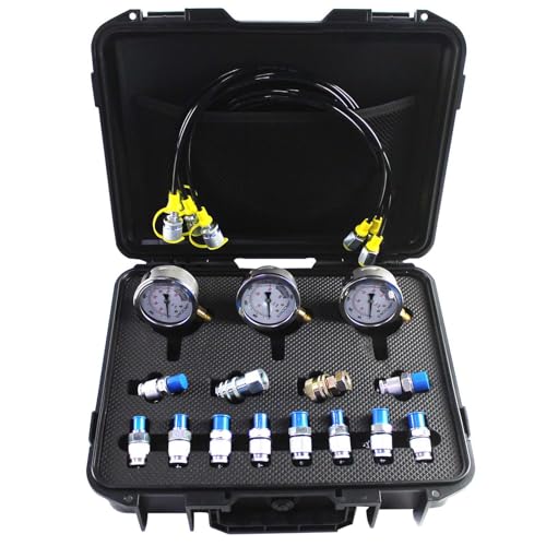 Hydraulic Pressure Test Kit with 3 Gauges(25/40/60Mpa), 12 Test Couplings, 3 Test Hoses(64in) Diagnosis Tester Gauge Kit Set for Excavator Construction Machinery - size: Black 3 Gauges 12 Couplings