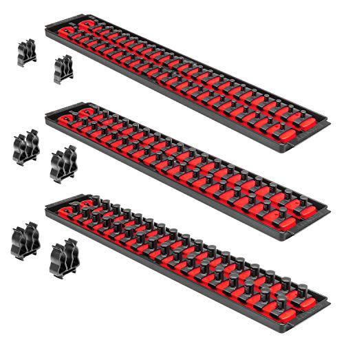 ERNST Socket Boss Combo 3-Pack Tool Organizer with Twist-Lock Technology, Red, Model 8510A – Secure Storage for Socket Wrench Sets - Made in USA - color: Red