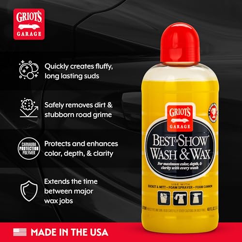 Griot's Garage Best of Show Wash and Wax for Car Detailing and Cleaning, Carnauba-Packed Coating, High Gloss Shine and Protection for Auto Paint, 10887, 48oz - size: 48 Fl Oz (Pack of 1)