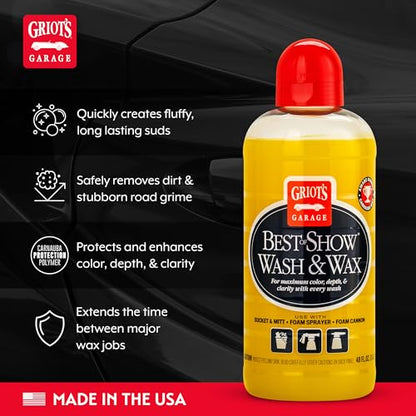 Griot's Garage Best of Show Wash and Wax for Car Detailing and Cleaning, Carnauba-Packed Coating, High Gloss Shine and Protection for Auto Paint, 10887, 48oz - size: 48 Fl Oz (Pack of 1)
