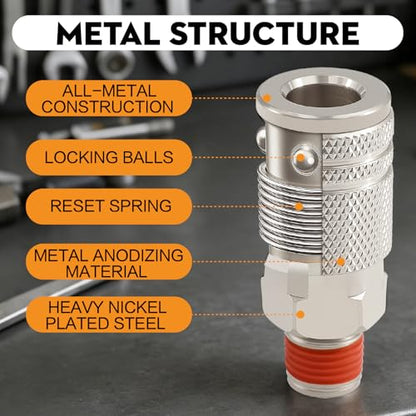 54-Pcs 1/4 NPT Air Fittings Kit, Quick Connect Fitting Set with Swivel Coupler, Push to Connect Pneumatic Fittings Assortment for Air Compressor, Air Line, Pneumatic Tools - size: 54 PCS