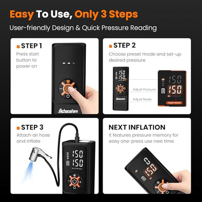 S9 Portable Air Compressor, 21s Ultra Fast Inflate, 2 In 1 Tire Inflator with Safety Hammer & Premium Gift Box, Cordless with Dual Power Supply, 150 PSI Electric Air Pump for Car,Bike,Truck