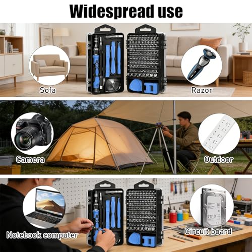 115-in-1 Precision Screwdriver Sets, Multiple Repair Tool Kit with Cluch Head and Bits Non Slip Handle and Tweezers for Electronics, Watch, Glasses, Automotive Maintenance, Blue - color: Blue