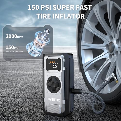 Car Battery Jump Starter with Air Compressor, 6000A Portable Booster Pack | (ALL Gas/10L Diesel), 150PSI Auto-Shutoff Tire Inflator, 800LM LED Light & Jumper Cables, 12V Supersafe Lithium Jump Box - color: Gray
