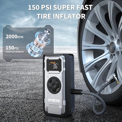 Car Battery Jump Starter with Air Compressor, 6000A Portable Booster Pack | (ALL Gas/10L Diesel), 150PSI Auto-Shutoff Tire Inflator, 800LM LED Light & Jumper Cables, 12V Supersafe Lithium Jump Box - color: Gray