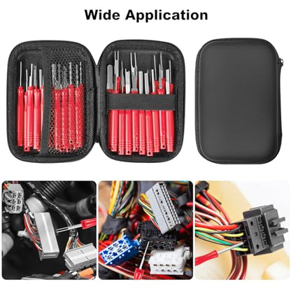 Kikerike Terminal Removal Tool Kit 41 Pcs Depinning Tool Electrical Connector Pin Removal Tool Kit Pin Extractor Tool Set Wire Terminal Release Tool for Automotive Car Household Devices - Red - color: 41 PCS - Red Round Handle