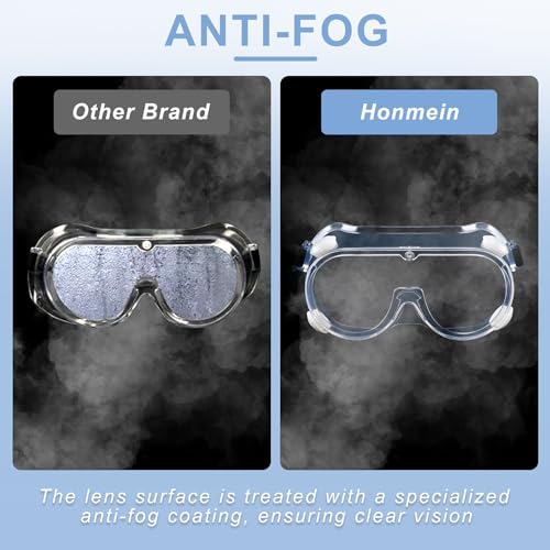 Honmein 2-Pack Safety Goggles, Anti-Fog Lab Goggles for Men and Women | Over Glasses Safety Glasses for Chemistry Lab, Mowing, Woodworking, Painting, Construction, Industrial Use