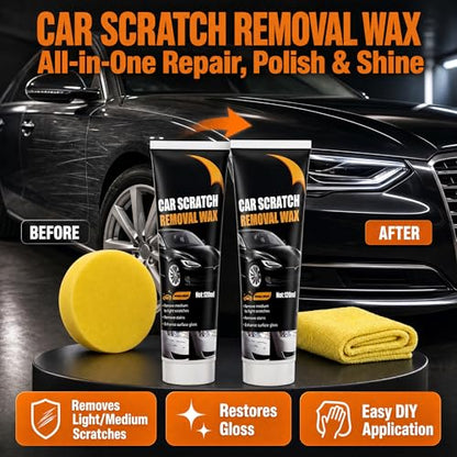 2026 Upgraded Scratch Remover for Vehicles, Car Scratch Removal Wax Kit for Scratches, Swirl Marks & Stains, with Sponges & Towels, Car Paint Scratch Repair Paste for All Vehicles, Easy to Use, 2 Pack