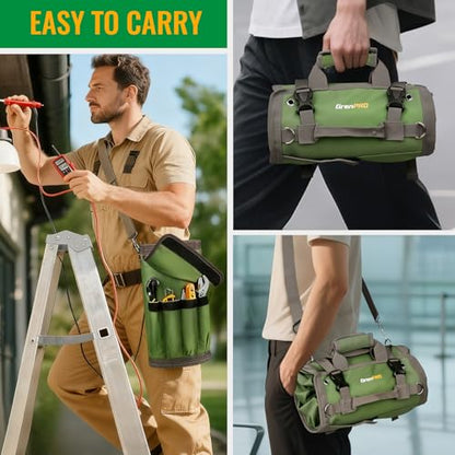 GrenPRO Roll Up Tool Bag With Detachable Pouches, Heavy Duty Organizer With 6 Pockets for Mechanics, Electricians, DIY, Gifts for Dad, Men Birthday Gift, Green - color: Green
