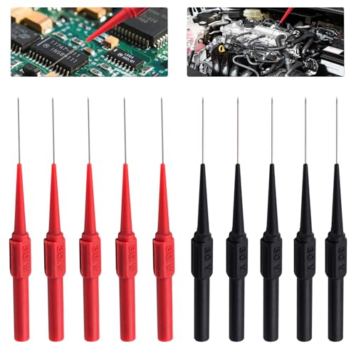 10 PCS Back Probe Pins Kit, 0.7mm Non-Destructive Insulation Wire Piercing Test Needle with 4mm Banana Socket for Car Electrical and Multimeter Testing