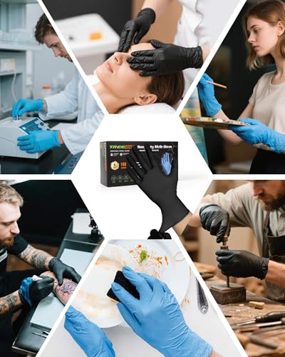 TREEGO Black Nitrile Disposable Gloves, Medium, 6 Mil, 50 Count | Powder Free, Latex Free, 510(k) Cleared, 6 Mil Disposable Gloves for Mechanic, Cleaning & Food Service - color: Black 50, size: Medium