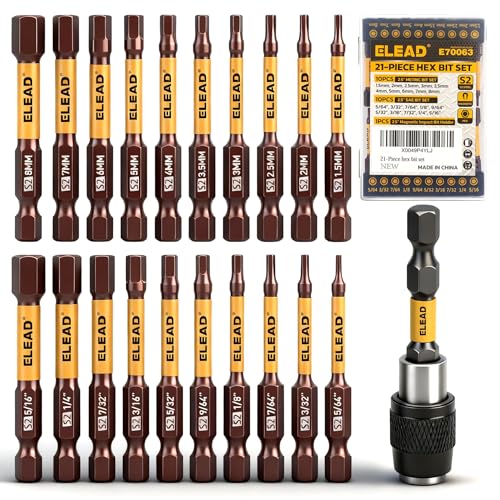21-Piece 2.5" Allen-Wrench Hex Drill Bit Set, Durable Impact Allen Key Set, Long-Lasting Strong Magnetic Hex Screwdriver Bit Set, SAE & Metric Size, Mechanic Automotive Furniture DIY Home Repairs - style: 21-Piece