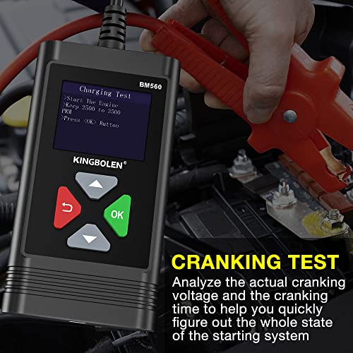 KINGBOLEN BM560 6V 12V Car Battery Tester, 100-2000CCA Voltage Tester, Precision Digital Auto Battery Analyzer, Loading/Charging/Starting System Tester for Cars SUV ATV Boats Motorcycles Vehicle