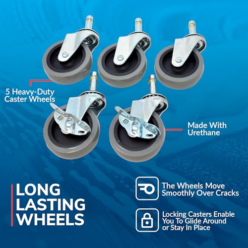 GRIT GUARD Bucket Dolly with Wheels - Rolling Detailing Wash Bucket with 5 Wheels and 2 Locking Casters Compatible with 2.5, 4, 5 and 6 Gallon Buckets (Blue, 2" Red Casters) - Made in the USA - color: Blue, size: 2" Red Casters