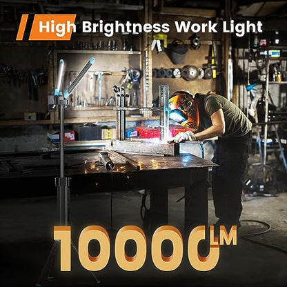 10000 Lumen Work Light with Stand, GoGonova 87'' Rechargeable Dual Power Source Led Work Light with Stand, Dual-Head Led Tripod Work Light with 1500/5000/10000 Lumen, 4000/7000K Dimmable - color: Black