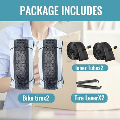 Hycline 2-Pack Cruiser Bike Tires Set: 24/26x2.125 inch Folding Replacement High-Performance Wear-Resistant Tires with Inner Tubes & Tire Levers for Beach & Urban Commuter Bikes - color: White Set-24x2.125