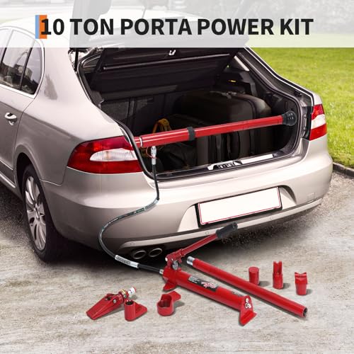 GarveeTech 10 Ton Porta Power Kit with Wheeled Storage Case, Hydraulic Jack Kit Ram Pump & 4.6 Ft/1.4 m Oil Hose for Automotive, Garage, Farm, Heavy Equipment