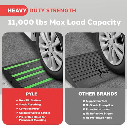 Pyle 1 Ft. Rubber Threshold Curb Ramp with Green Reflective Strips, Expansion Screws for Driveways, Car & Vehicle Use, Single Wear-Resistant Non-Slip Rubber Ramp, 12.0’’ x 16.0’’ x 2.6’’ Inches - color: Green, size: Pack of 1