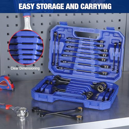 WORKPRO 22-Piece Ratcheting Wrench Set, Anti-slip Teeth, Ratchet Combination Wrench Sets with Organizer Box, Metric 6-18mm & SAE 1/4-3/4", Black Electrophoretic Coating - style: Regular