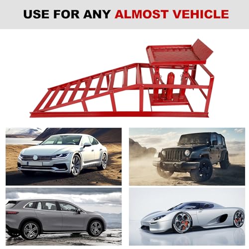 1 Pack 5T 10000lbs Hydraulic Car Ramps Low Profile Car Lift Service Ramps Truck Trailer Garage Lift Height Range 9.8" to 15" Hydraulic Vehicle Ramps Red - size: 1PC-Red
