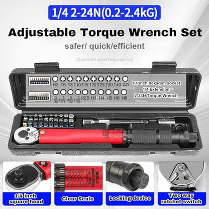 1/4 inch Drive Click Torque Wrench, Drive Torque Wrench Set, Dual-Direction Adjustable Torque Wrench Repair Tool Kit for Bike, Motos, Car Repair Maintenance Black