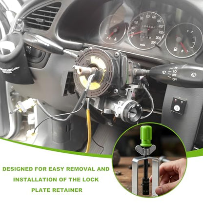 Steering Wheel Lock Plate Remover, Steel Lock Plate Removal Tool with 9/16''-18 Reversible Adapter, Wheel Compressor Puller Tool Snap Ring Remover for Most Vehicles