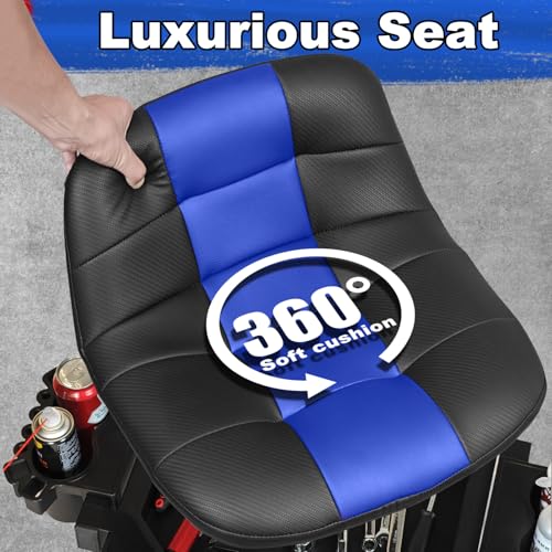 Rolling Stool with Wheels, Adjustable Height Pneumatic Garage Work Mechanic Stool Seat with Backrest, 400 LBS Capacity 360° Swivel Mechanic Crepper Chair with Tool Tray Storage, Blue - color: Carbon Fiber Blue