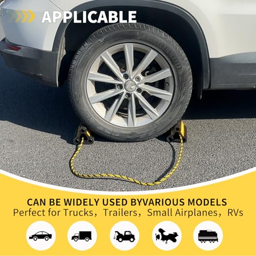 RV Wheel Chocks for Trailers Camper Trucks and Small Aircraft Wheel Chock 1Pair2Pack Wheel Chock Block with 3 Reflective Strips Versatile Heavy Duty Solid Rubber Wheel Immobilizers & Chocks - size: 6.21"1pair2pack
