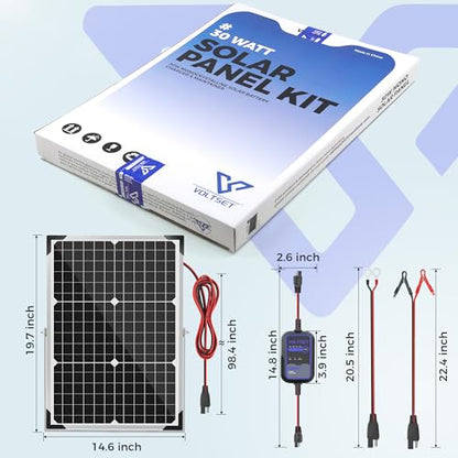 Voltset Solar Panel Kit 30W 12V with MPPT Controller, Solar Battery Trickle Charger Maintainer, Waterproof Solar Panel with Adjustable Mount Bracket for Boat RV Motorcycle Marine - size: 30W PRO